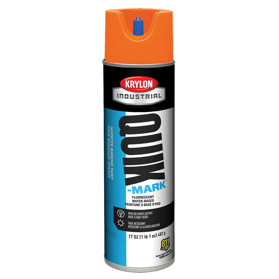 Krylon Industrial Quik-Mark Water-Based Inverted Marking Paint, 17 oz. Aerosol Can, Fluorescent Orange